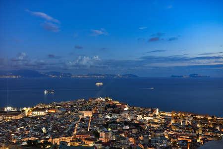 Night view of the historic center of the city of Naples.の写真素材
