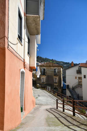 A narrow street among the old stone houses of Altavilla Silentina, town in Salerno province.