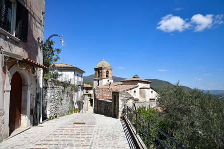 A small street between the old houses of Morcone, a village in the province of Benevento.の写真素材