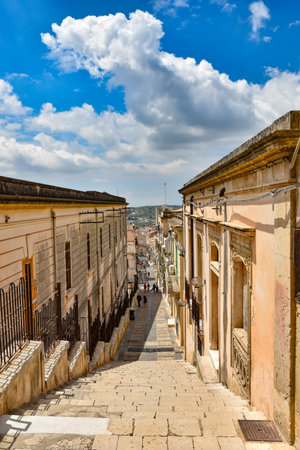 Noto, Italy, 06/02/2019. A street of an ancien city of Sicily region.のeditorial素材