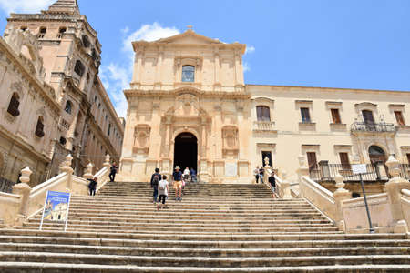 Noto, Italy, 06/02/2019. A church built in the style of Baroque architecture. The Sicilian was declared a World Heritage Site by UNESCO.のeditorial素材