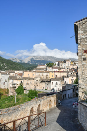 Panoramic view of Cansano, a medieval village in the Abruzzo region.の写真素材