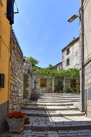 A narrow street in Trivento, a mountain village in the Molise region.の写真素材
