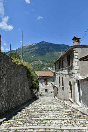A narrow street in Cusano Mutri, a medieval village in the province of Benevento in Campania.の写真素材