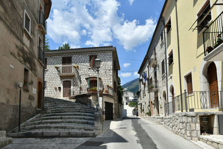 A narrow street in Cusano Mutri, a medieval village in the province of Benevento in Campania.の写真素材
