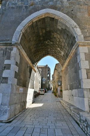 A narrow street in the medieval district of Caserta, an old town in Campania.の写真素材