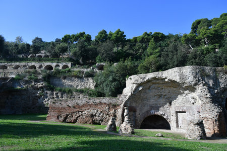 Panoramic view from the ancient Roman baths of Baia, near Naples.のeditorial素材