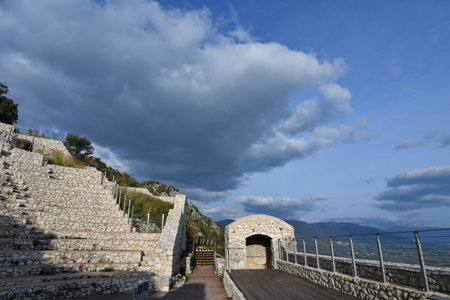 A Roman amphitheater high up on a mountain in Pietravairano, a village in the province of Caserta, Italy.の写真素材