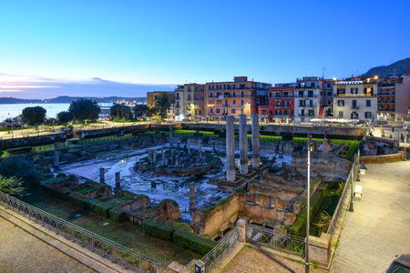 The ruins of an important temple of ancient Rome in Pozzuoli, a town in Campania region.のeditorial素材