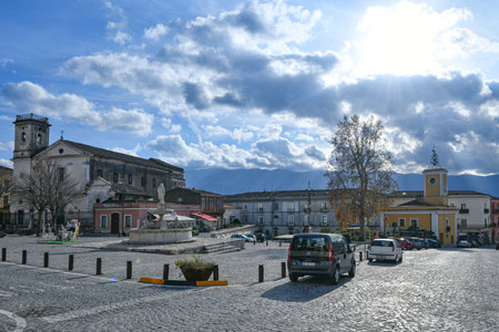 View of the main square of Montesarchio, a village in the province of Benevento.の写真素材