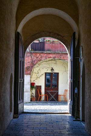 The exit from the cloister of the Fossanova abbey. It is located in Italy in the Lazio region, not far from Rome.のeditorial素材