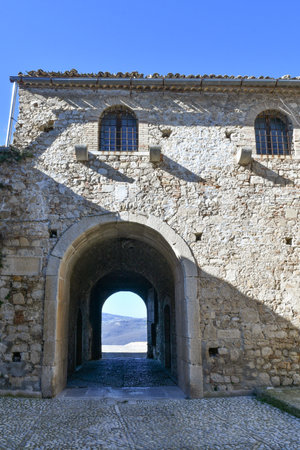The facade of an old house of Bovino, an ancient town in Puglia.のeditorial素材