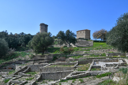 Landscape with ruins of Velia, an ancient Greco-Roman city in the province of Salerno, Campania state.のeditorial素材