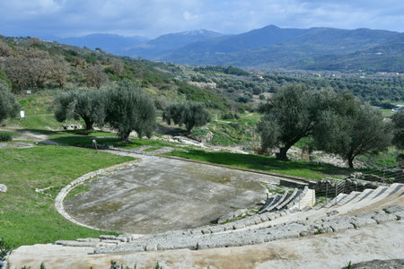 The ancient amphitheater of Velia, an ancient Greco-Roman city in the Salerno province, Campania state.のeditorial素材