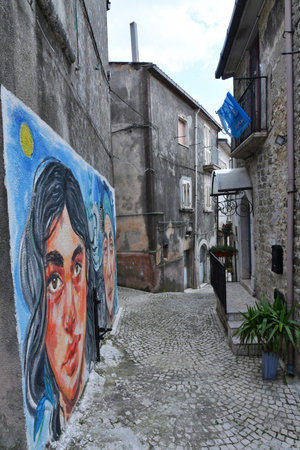 A narrow street among the old houses of San Lupo, a small town of Benevento province.のeditorial素材