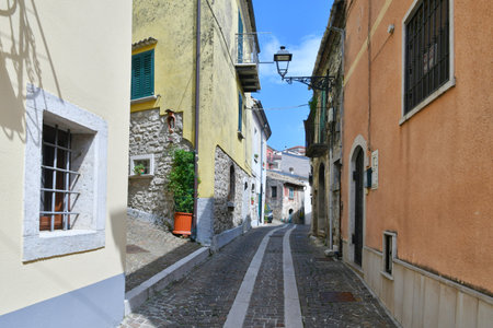 A narrow street in Nusco, a small mountain village in the province of Avellino.の写真素材