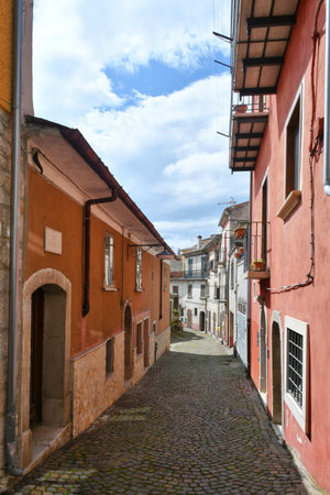 A narrow street in Nusco, a small mountain village in the province of Avellino.の写真素材