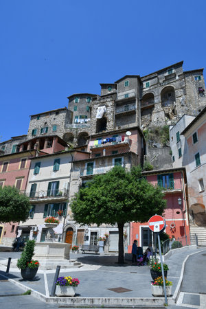 Old medieval houses in Olevano Romano, a historic town in the Lazio region.のeditorial素材