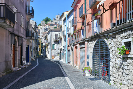A characteristic street of Buccino, a medieval village in the province of Salerno.の写真素材