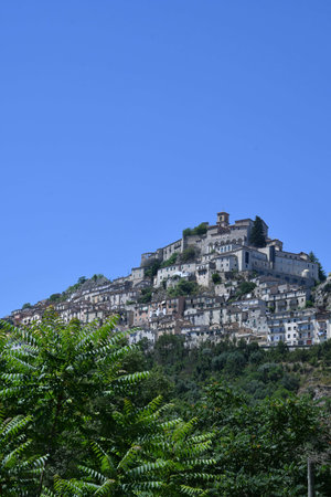 Panoramic view of Muro Lucano, an old village in the mountains of Basilicata region.の写真素材
