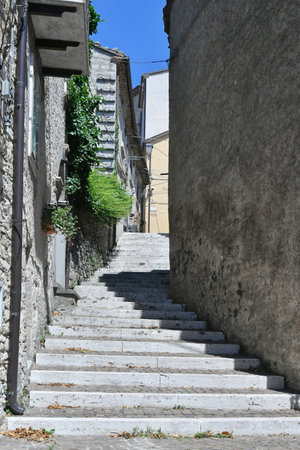 A characteristic street of Castiglione Messer Marino, a medieval village in the Abruzzo region.の写真素材