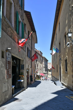 A street between the houses of Montepulcianoa medieval village in Tuscany.のeditorial素材