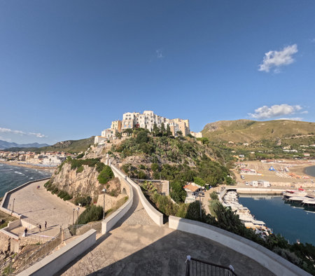 View of Sperlonga, a village of white houses on the sea in the province of Latina.の写真素材