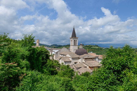 View of the landscape around the town of Spoleto in Umbria.の写真素材