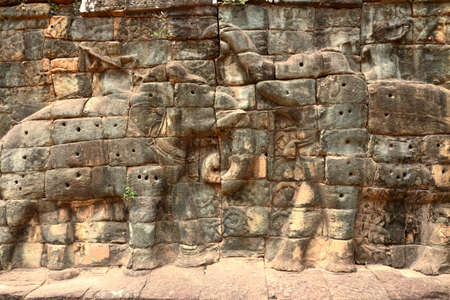 Details of carvings at Angkor Wat site, Cambodiaの写真素材