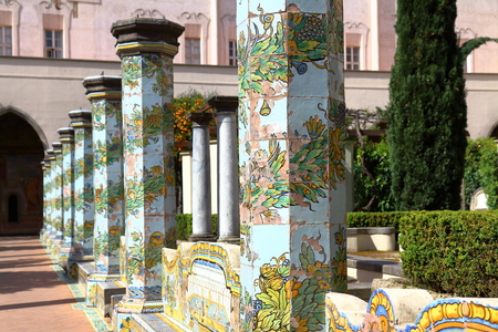 Images of majolic cloister of Santa Chiara, Naples, Italy.の写真素材