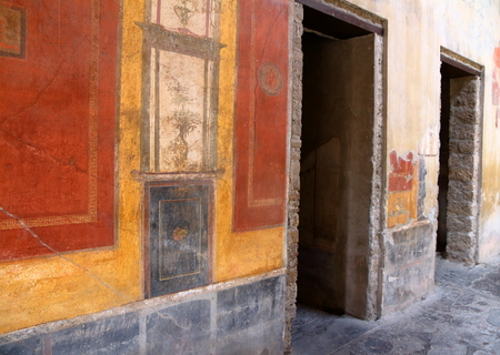 Pompeii, Italy: fresco paintings on ancient Roman wallsの写真素材