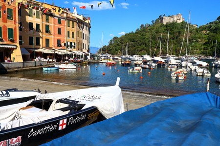 Portofino, Italy - May 15th, 2017: Portofino is a famous resort for its picturesque harbor and colorful houses.のeditorial素材