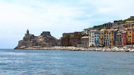 Porto Venere, Italy - May 14, 2017: View of Portovenere or Porto Venere (UNESCO world heritage site), seen from the Island of Palmaria. La Spezia, Liguria, Italyのeditorial素材