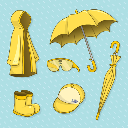 set of rainy day, vector, illustrationのイラスト素材