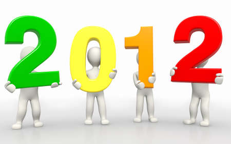 3D humans forming colorful 2012 word, 3d render isolated on whiteの写真素材