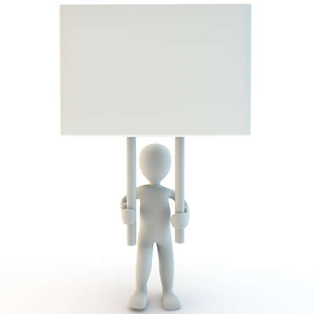 3d human with a blank sign, 3d render の写真素材