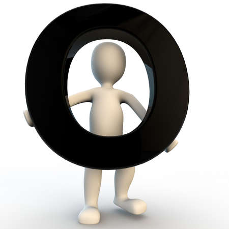 3D Human character holding black letter O, small peopleの写真素材