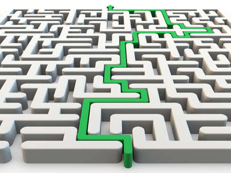 Solved maze with green  arrow, 3d renderの写真素材