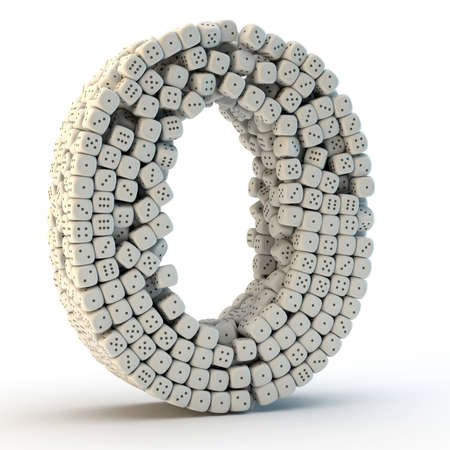 3D render number zero made from dices isolated on white