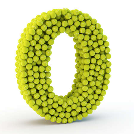 3D number zero made from tennis balls