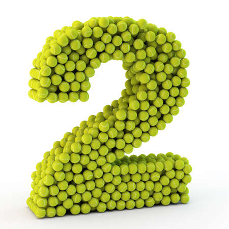 3D number two made from tennis ballsの写真素材