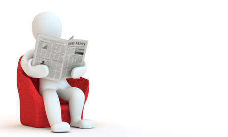 3D character reding newspaper, 3D renderの写真素材