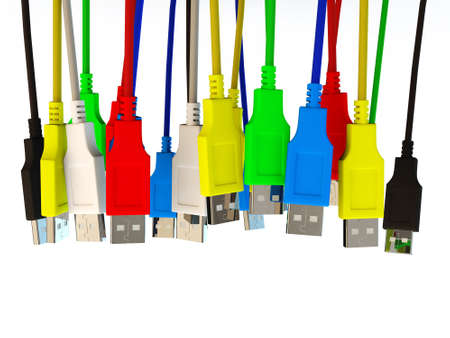 Colorfull USB upside, 3d render, isolated on white