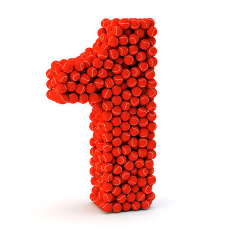 3D number one made from tennis balls, 3D renderの写真素材