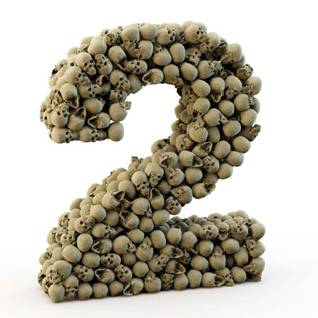 3d number two made from skulls, 3d renderの写真素材