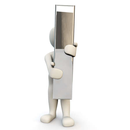 3D Human character holding silver letter I, 3D render, isolated on whiteの写真素材