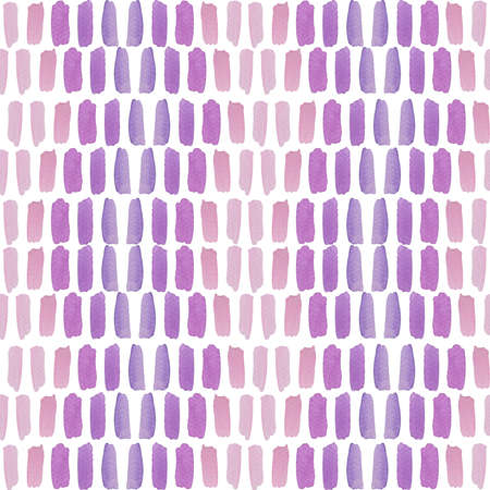 gradient pink and purple watercolor painted brush strokes in seamless pattern on white background.の写真素材