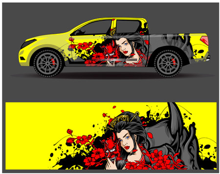 Car wrap design vector. Graphic abstract stripe racing background kit designs for wrap vehicle race car rally adventure and liveryのイラスト素材