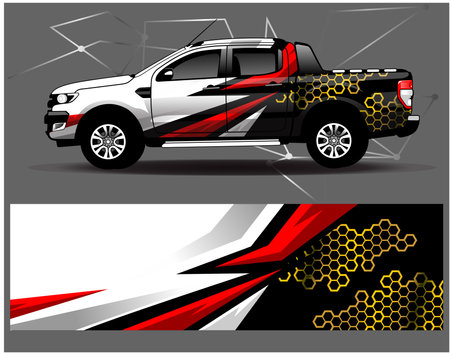 Car wrap design vector. Graphic abstract stripe racing background kit designs for wrap vehicle  race car  rally  adventure and liveryのイラスト素材