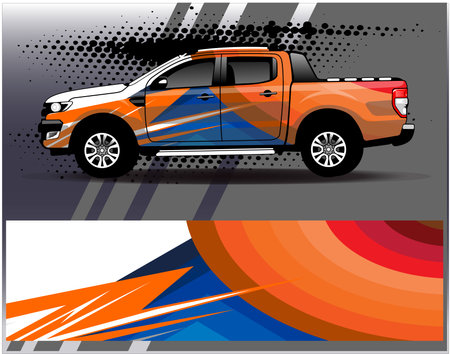 Car wrap design vector. Graphic abstract stripe racing background kit designs for wrap vehicle  race car  rally  adventure and liveryのイラスト素材